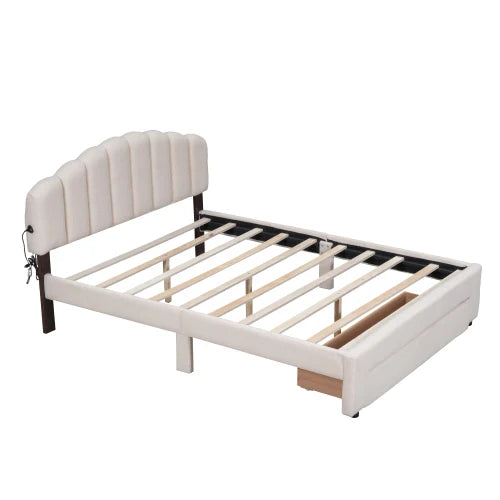 Soft cushion white petal shaped headboard, double bed, light yellow