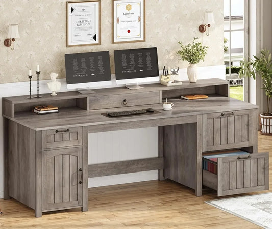 Farmhouse 63 Inch Executive L Shape Desk With Storage