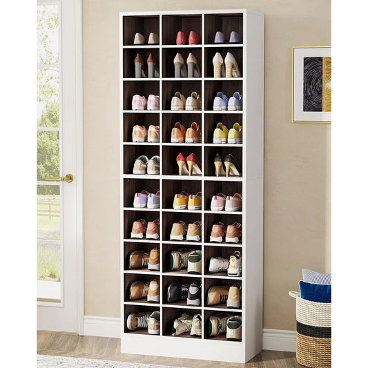 Little Tree 10 Tier White Brown Wooden Shoe Cabinet