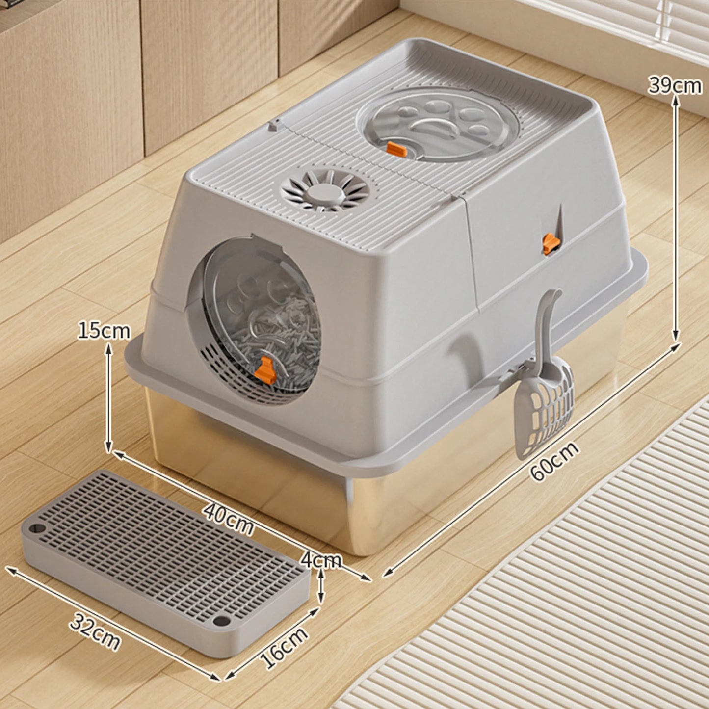 Feature Stainless Steel Cat Litter Box High Sided Enclosure