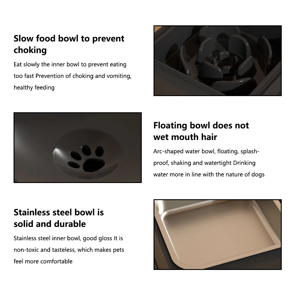 Hign-concerned Ergonomically-Adjustable Canine Feeding Station Bowls Slow Feeder