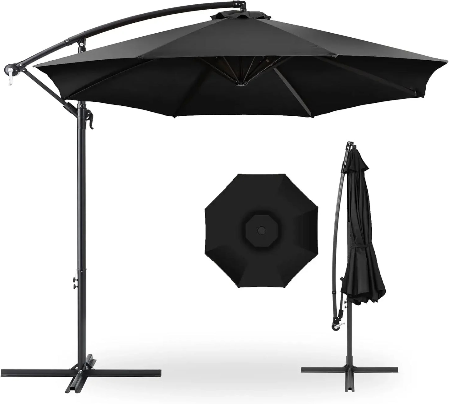 10ft Offset Hanging Patio Umbrella With Tilt And 8 Ribs