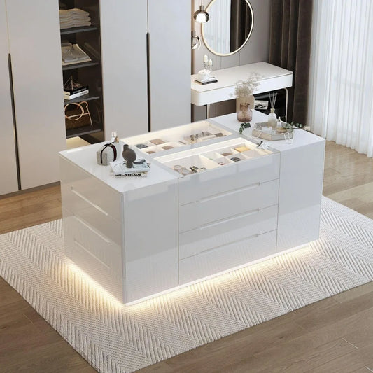 Modern White Dresser Island Wardrobe With 16 Drawers