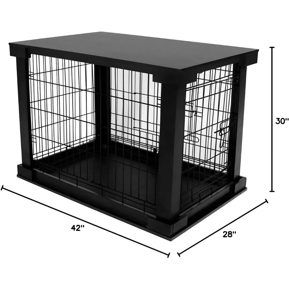 MKDK 2 Door Decorative Pet Kennel With Tray And Divider