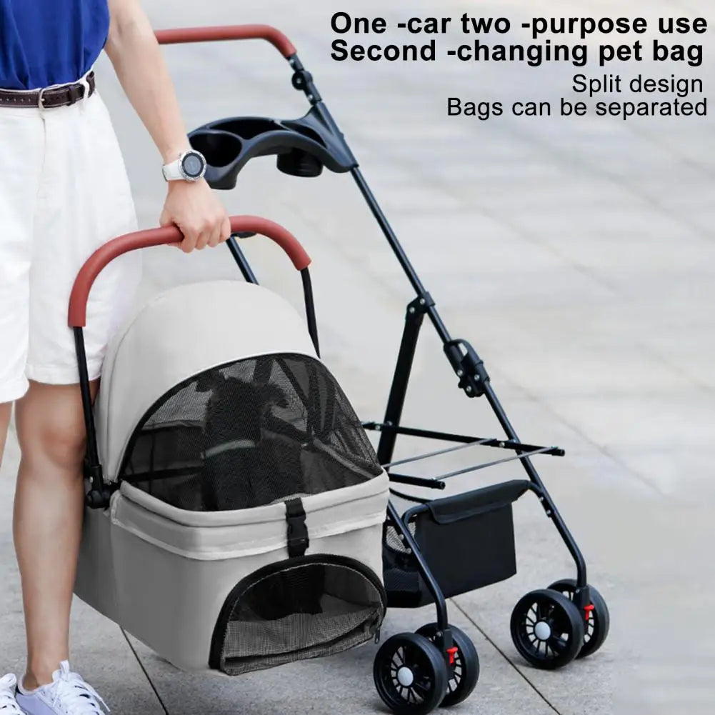 Breed Folding Dog Stroller Four Wheel Travel Carrier