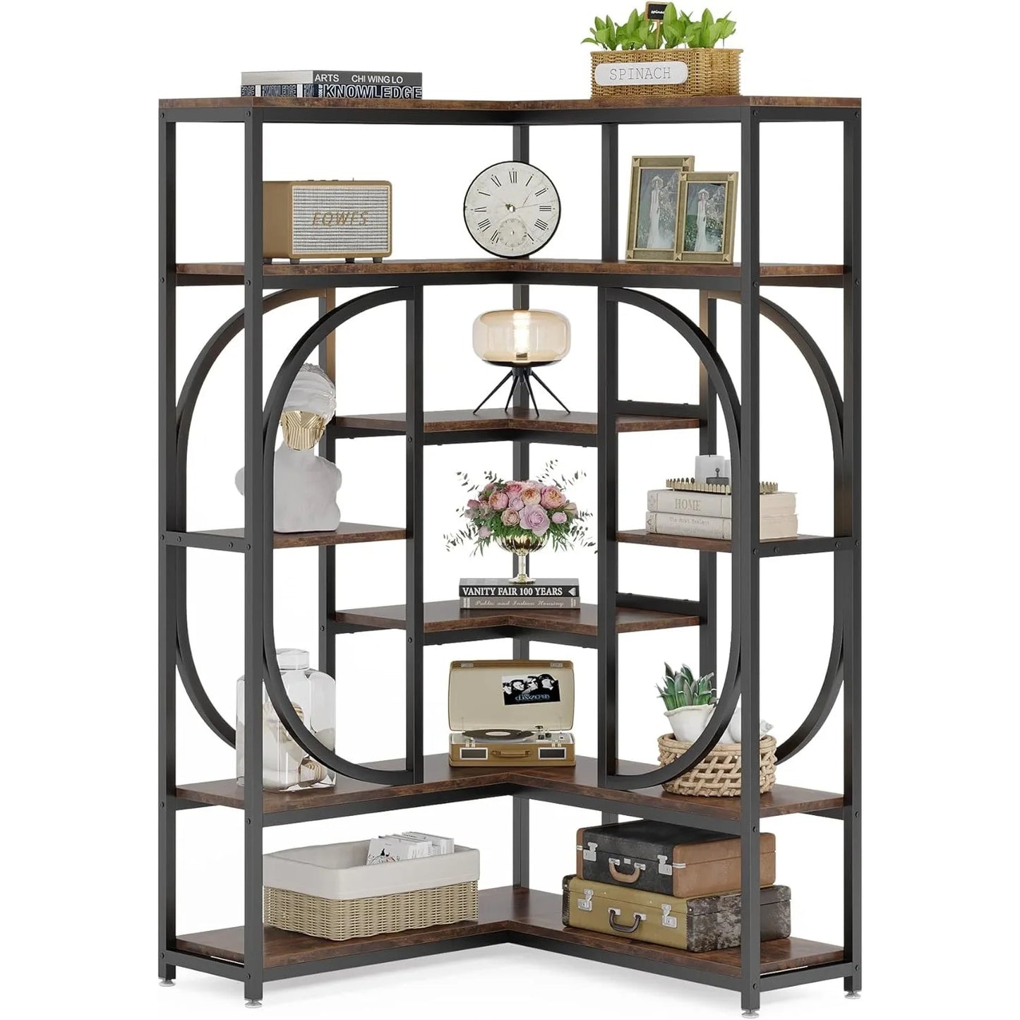 7 Shelf L Shaped Corner Bookshelf With Metal Frame Storage