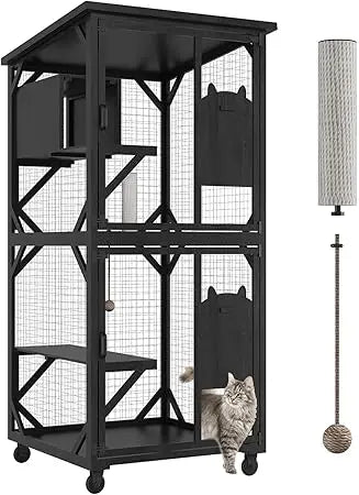 Outdoor Catio Cat Enclosure With Roof And Jumping Platforms