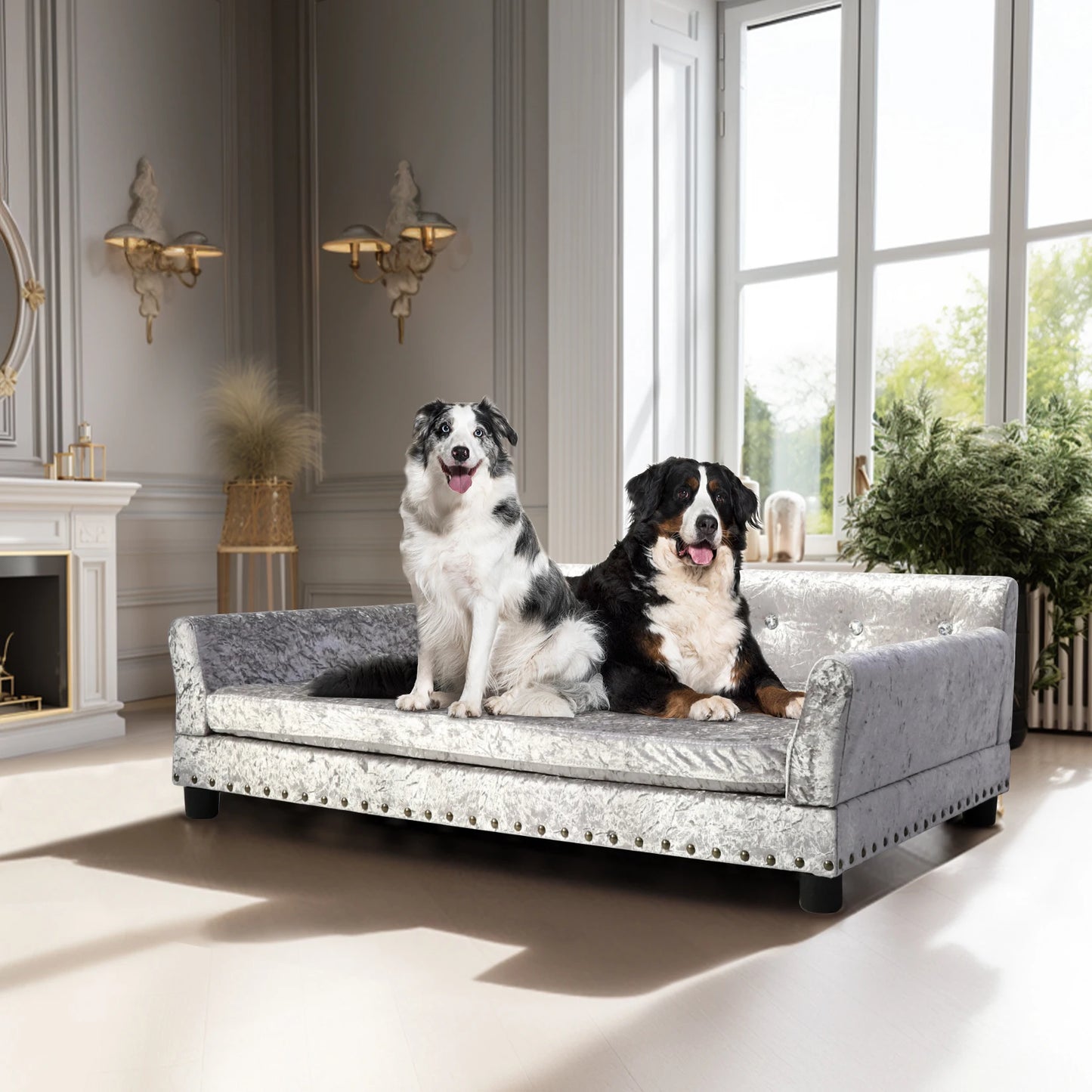 Heavy Duty Large Raised Dog Sofa Bed Cushioned Velvet