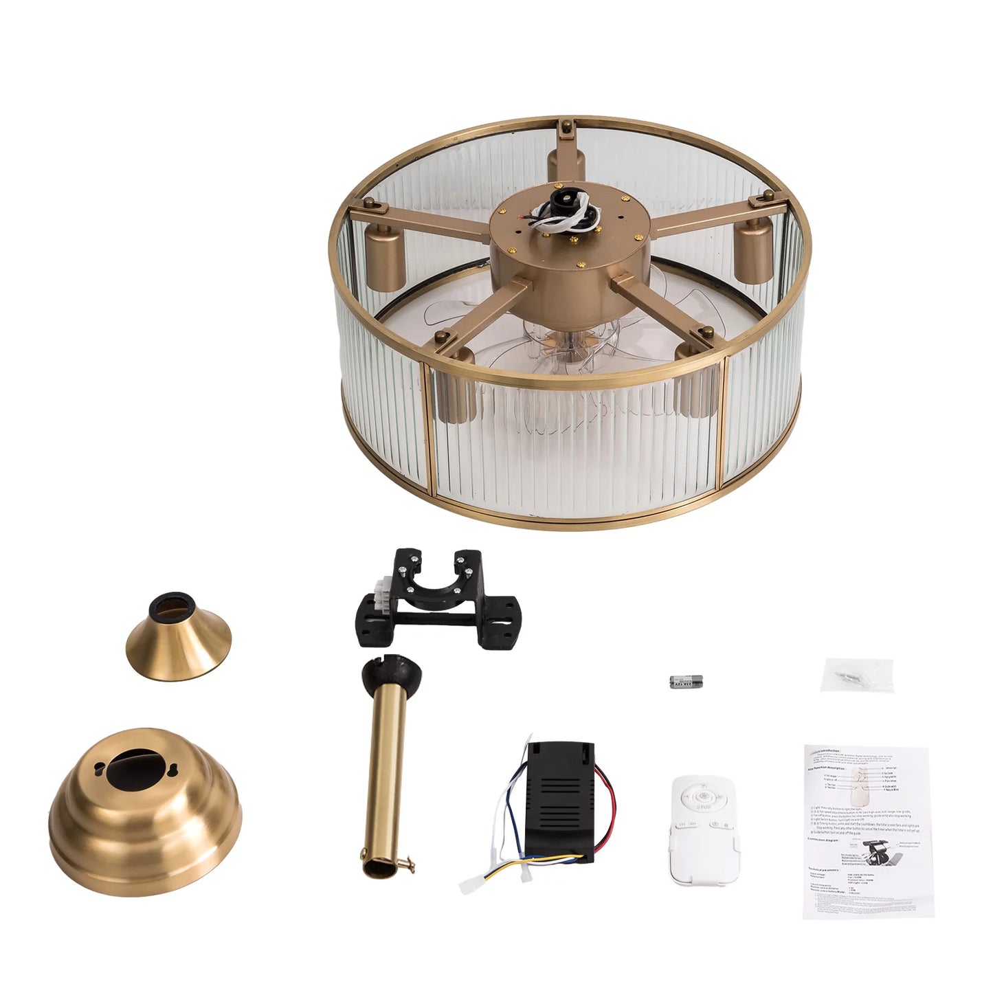 5 Light Caged Ceiling Fan With Remote Farmhouse Lighting
