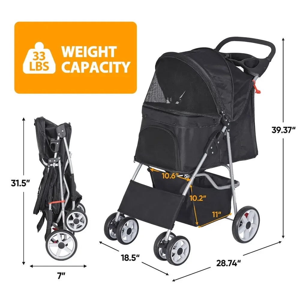 Hign Concerned Dog Stroller Travel Carrier Cart 4 Wheel