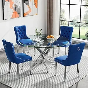 47.24 Inch Modern Silver Glass Dining Table Set For 4