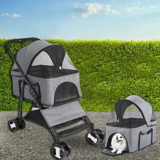 Foldable Pet Stroller For Small Dogs With Rain Cover