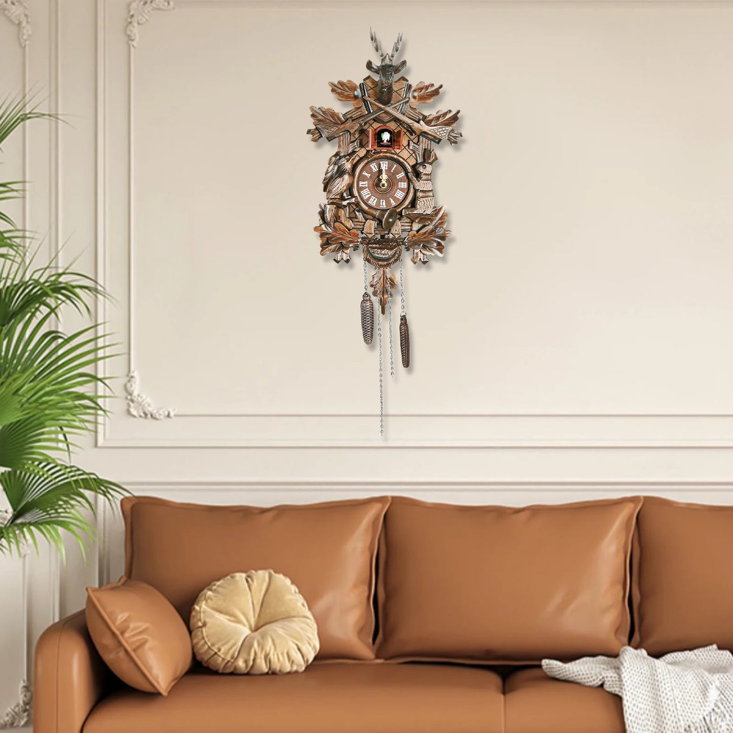 Forest Nordic Cuckoo Wall Timekeeper Handcrafted Intricately Timbered Bird Parlor