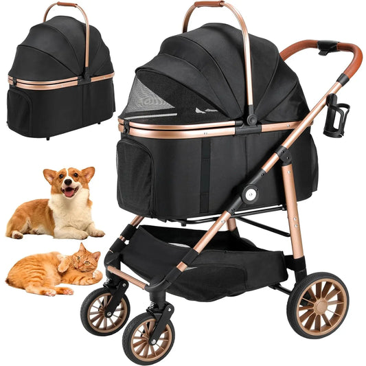 Foldable Pet Stroller 2in1 Dog Cat Buggy With Car Holder