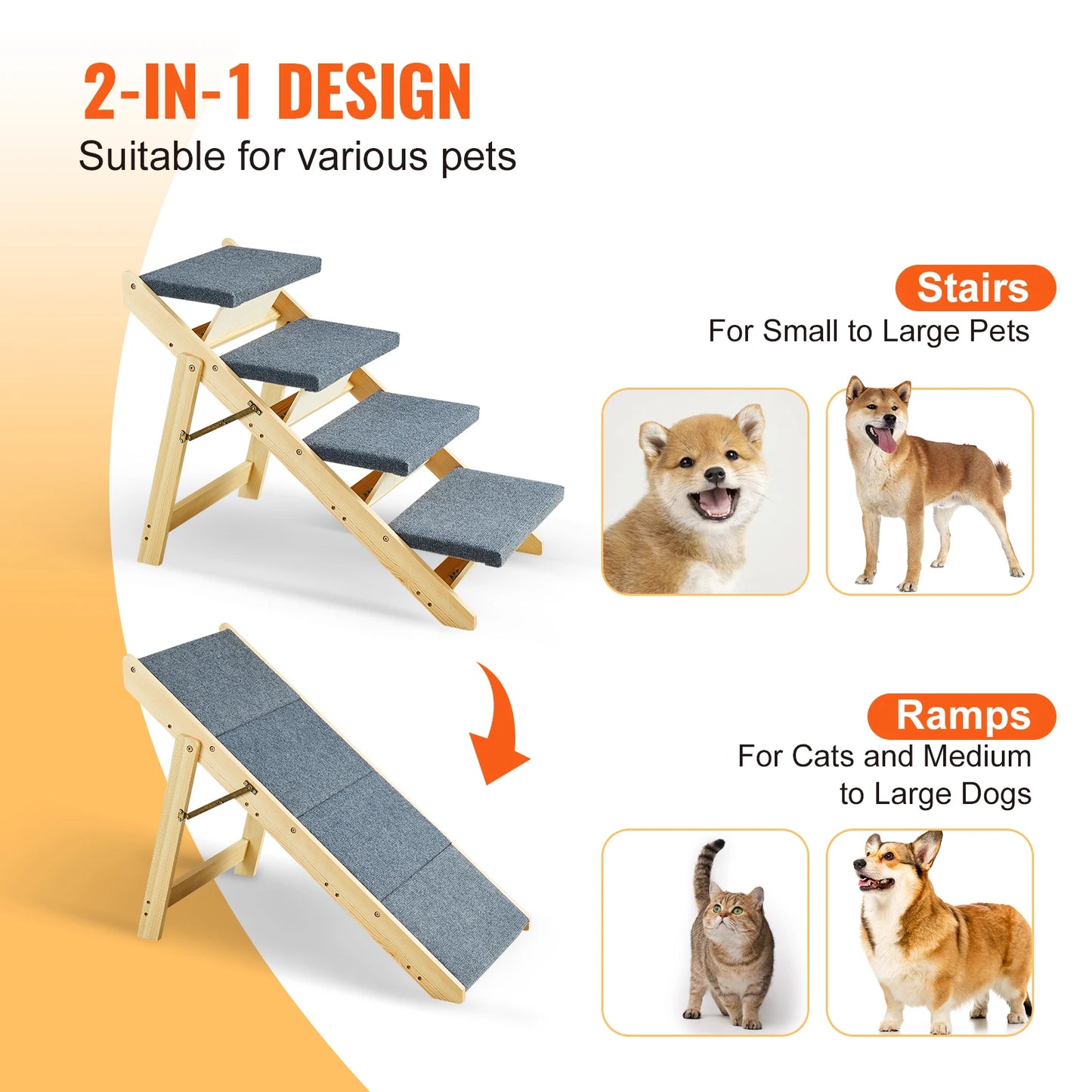 Dog Door Foldable Wooden Pet Stairs For Pets Safety