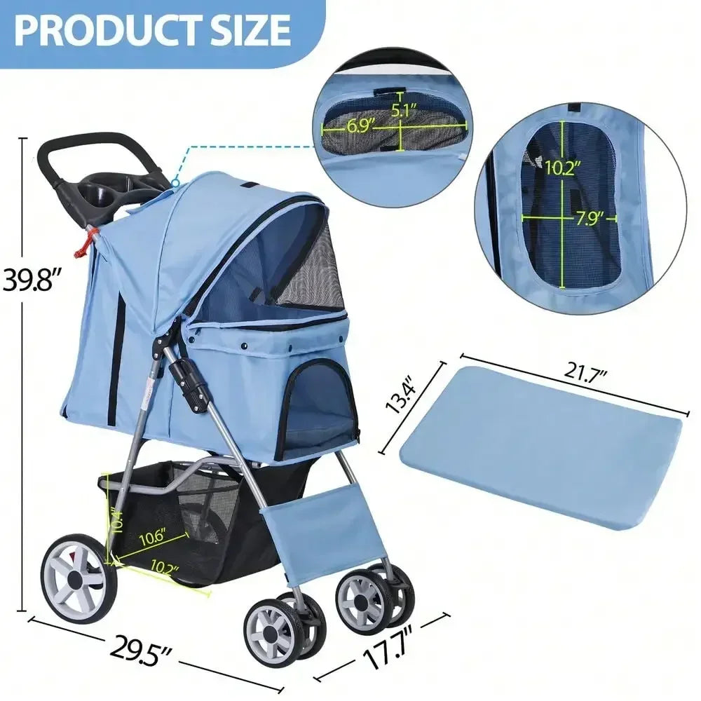 Breed 4 Wheel Pet Stroller Foldable Carrier Jogger