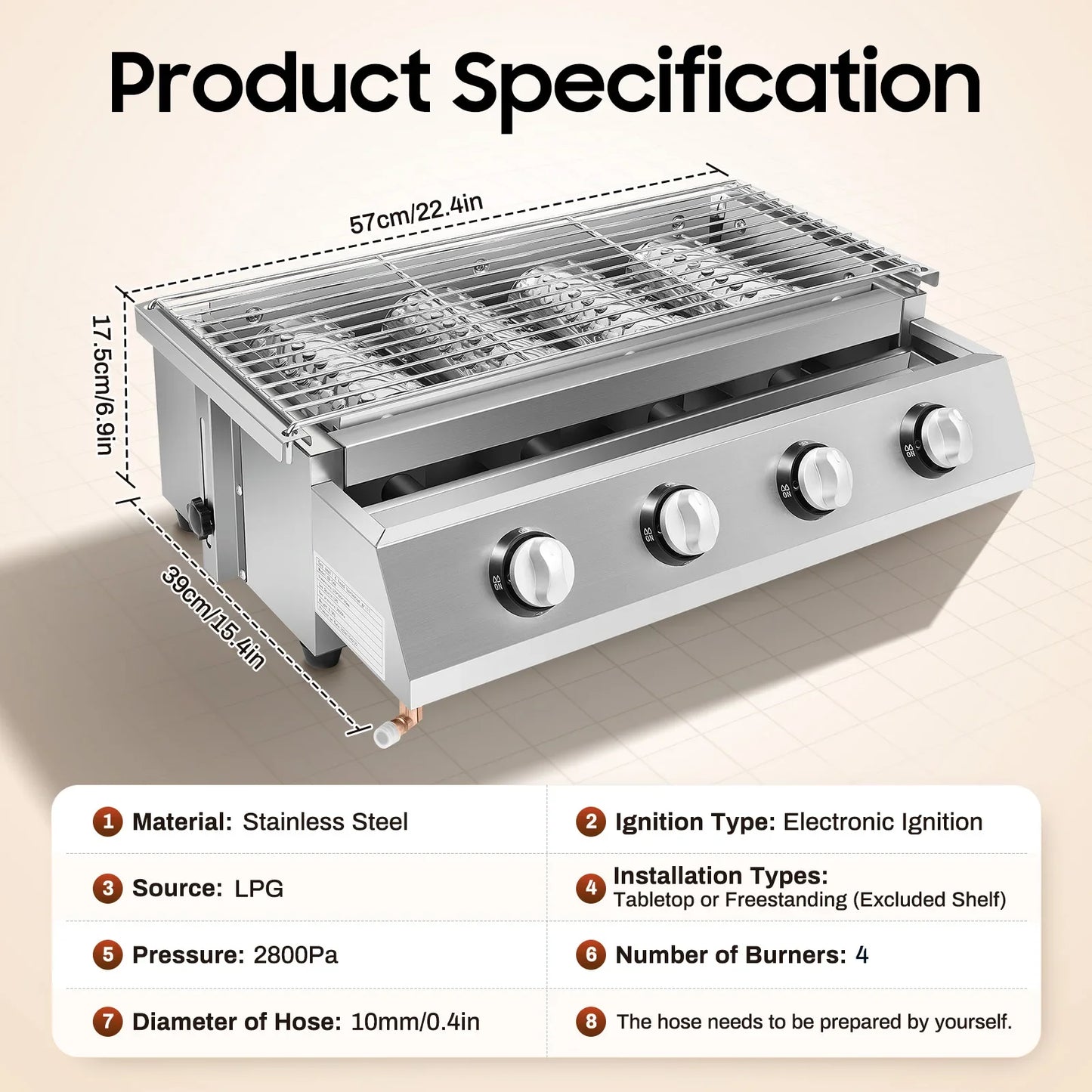 Garden LPG Gas Grill For Camping And Picnics Adjustable Height With Removable Oil Catch Tray
