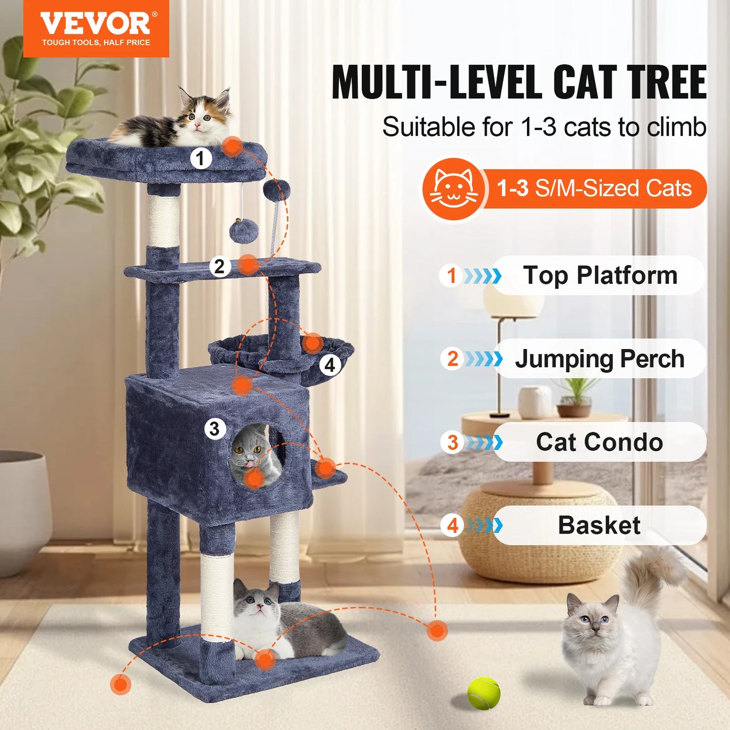 SucceBuy Cat Tree Indoor Cats Tower With Condo Hammock