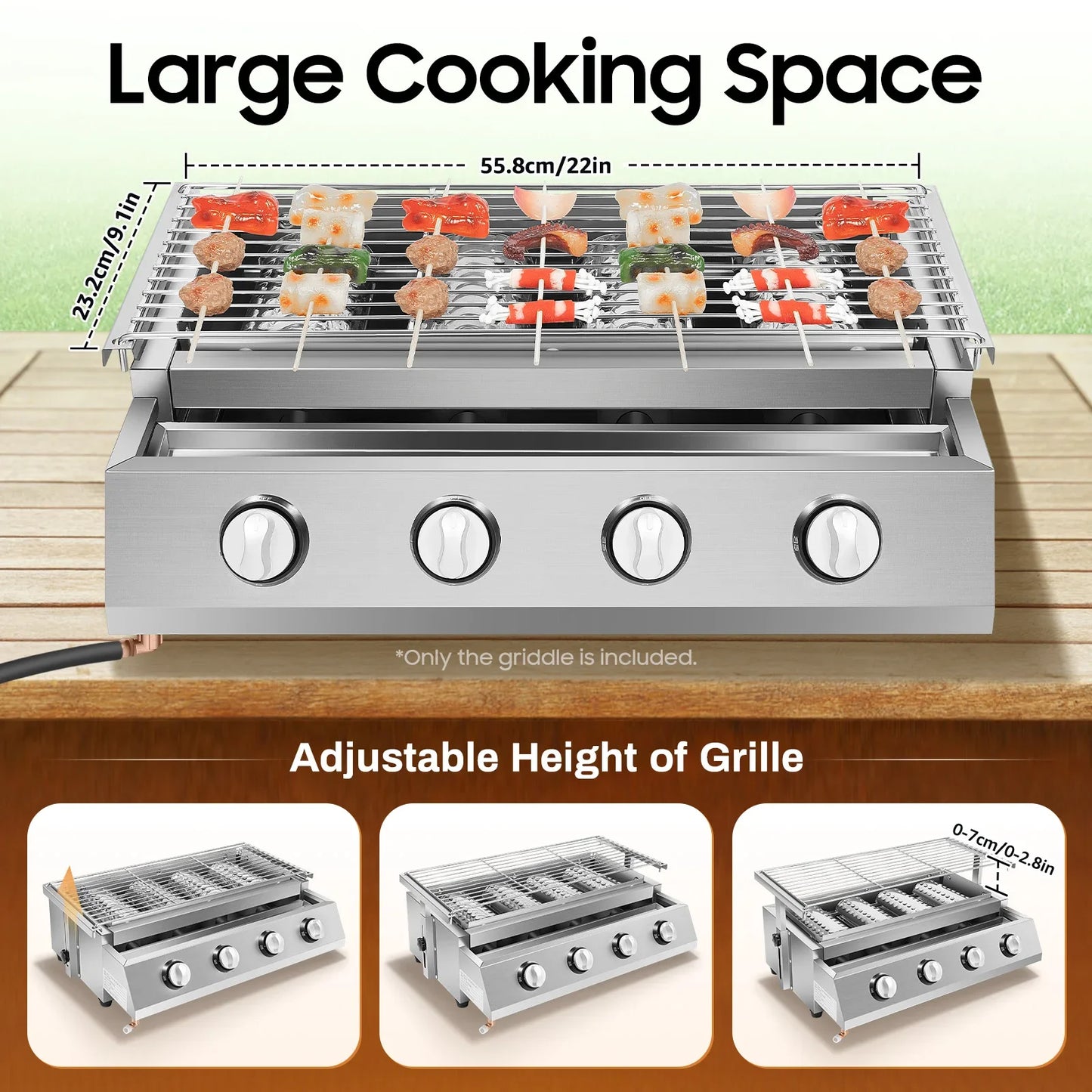 Garden LPG Gas Grill For Camping And Picnics Adjustable Height With Removable Oil Catch Tray