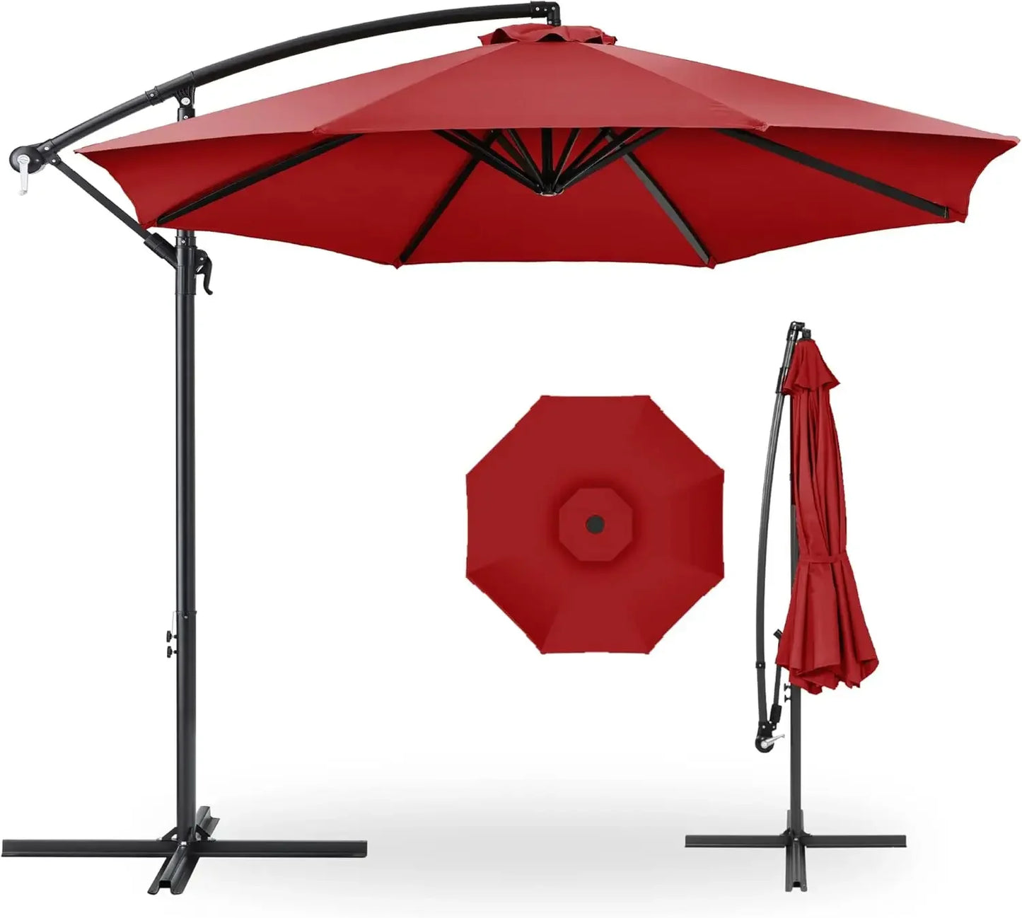10ft Offset Hanging Patio Umbrella With Tilt And 8 Ribs