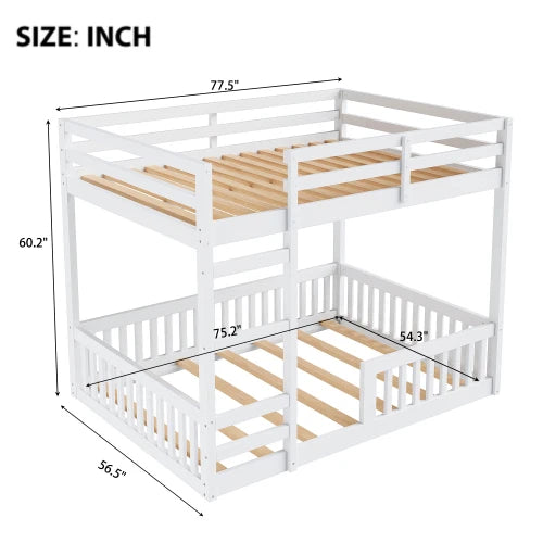 Solid wood bunk bed, minimalist design, with ladder and guardrail, white