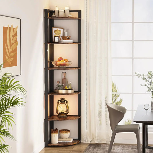 6 Tier Tall Corner Bookshelf With Storage Rack For Home