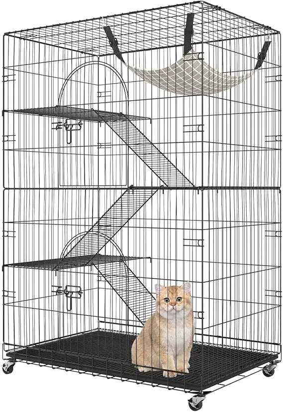 Closure 4 Tier Indoor Cat Cage Catio Enclosure On Wheels Large Lockable Cat Kennel Playpen