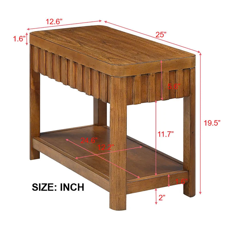 25 Inch Rectangular Farmhouse End Table With Storage Shelf