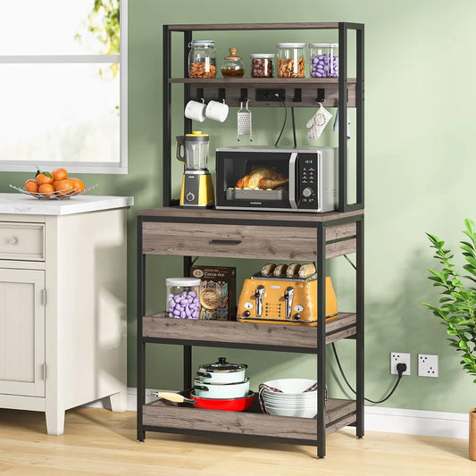 Little Tree Kitchen Bakers Rack With Power Outlets Stand