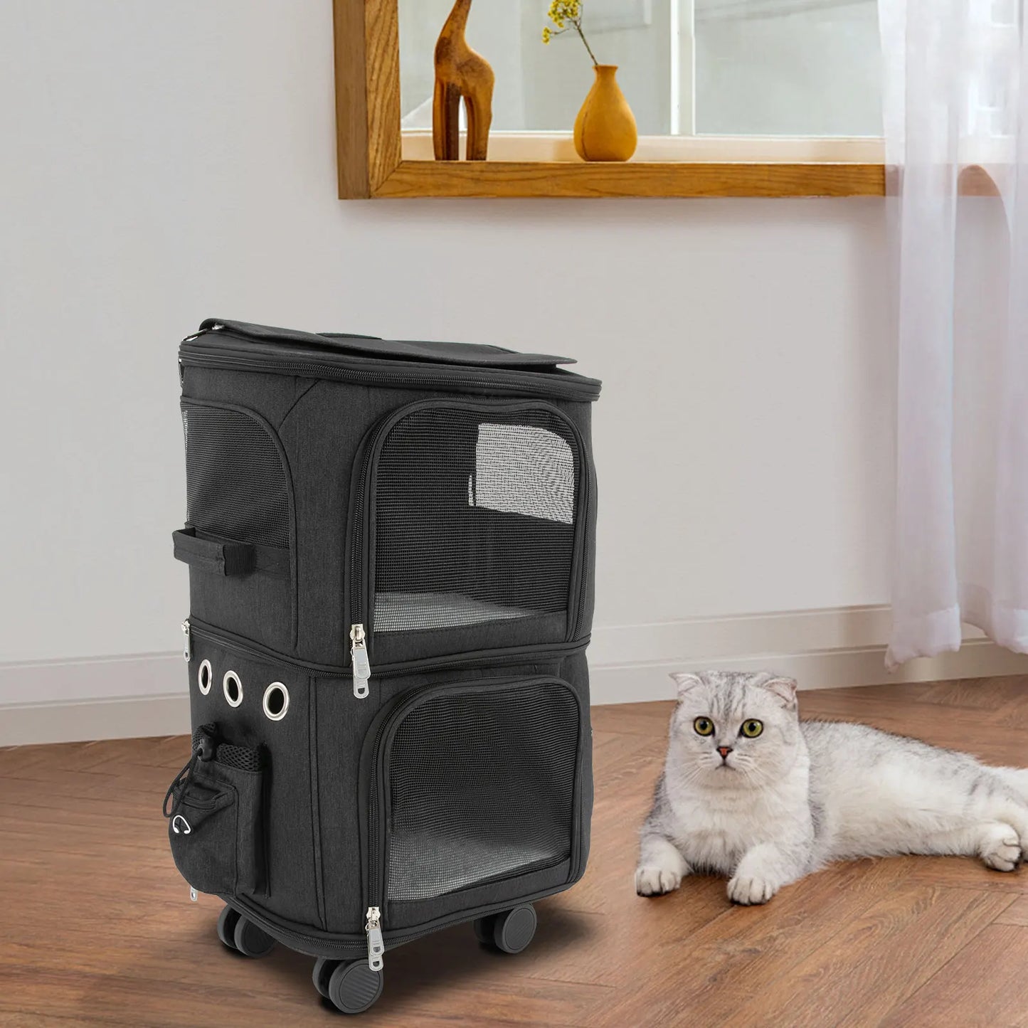 Breed Cat Carrier Double Compartment Rolling Travel Carrier