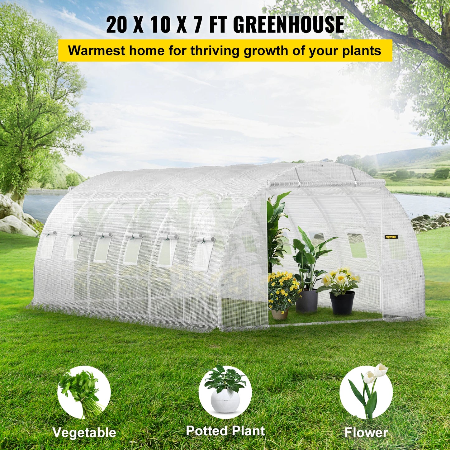SucceBuy Walk In Tunnel Greenhouse Durable Frame System
