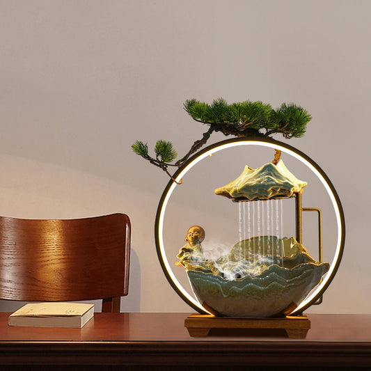 Modern Ceramic And Wood Tabletop Zen Water Fountain Desktop