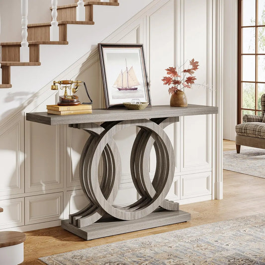 55 Inch Modern Console Table With Geometric Wood Base