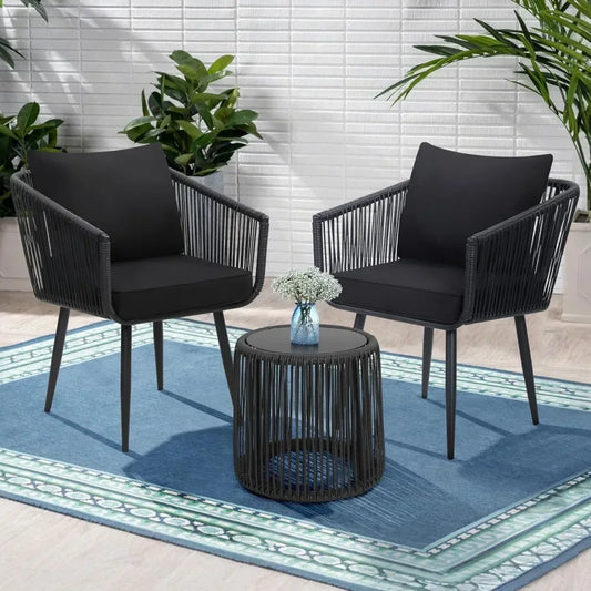 3 Piece Rattan Bistro Set For Balcony Patio Outdoor