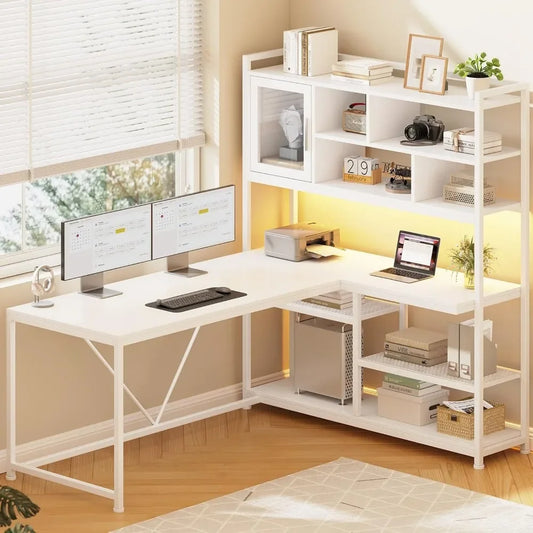 L Shaped Computer Desk 58 Inch Office Corner Desk With LED