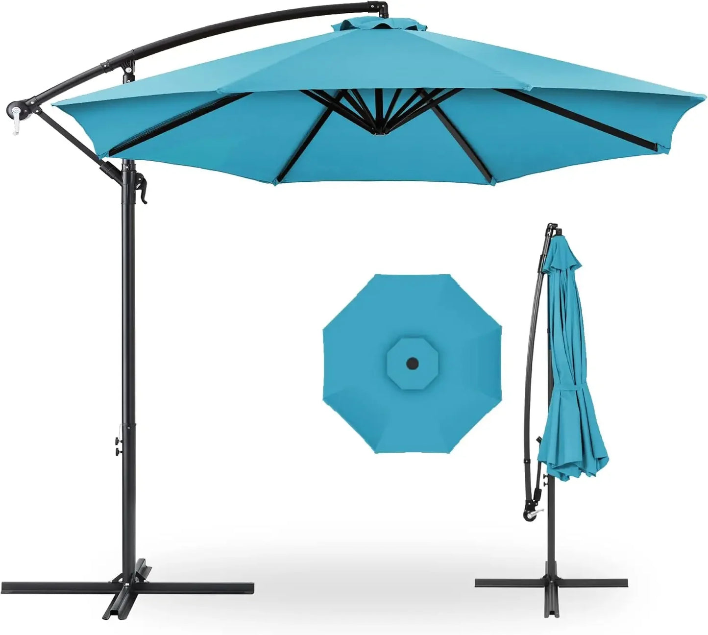 10ft Offset Hanging Patio Umbrella With Tilt And 8 Ribs