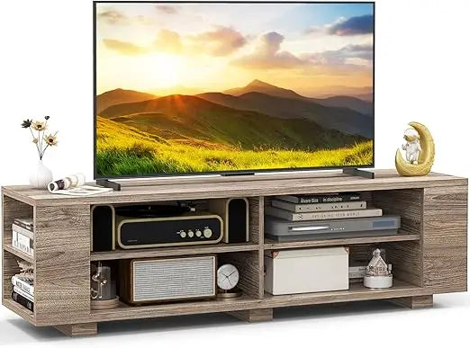 Starjoy Wood TV Stand for 65 Inch Flat Screen, Modern Entertainment Center With 8 Open Shelves, Farmhouse Storage Cabinet for L|