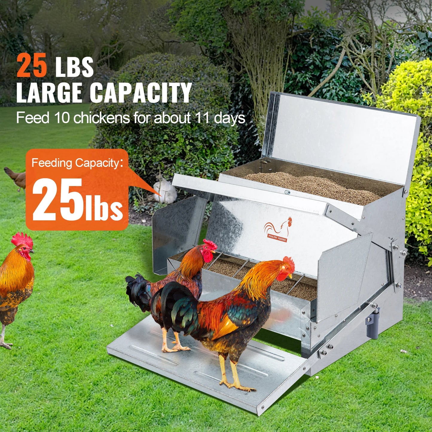 SucceBuy Automatic Chicken Feeder Galvanized Steel 25 Lbs
