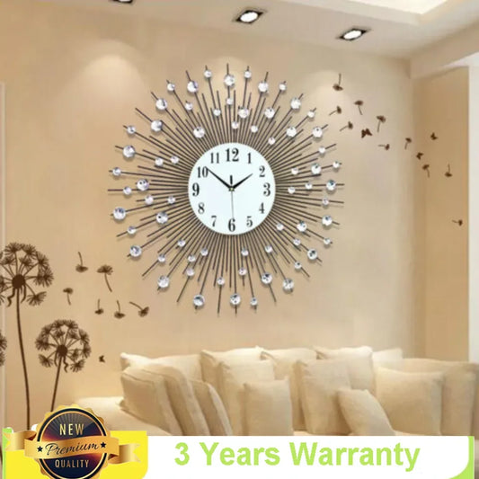 Display Sunburst Metal Wall Clock Luxury Modern Decor