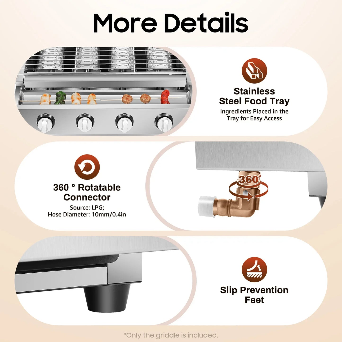 Garden LPG Gas Grill For Camping And Picnics Adjustable Height With Removable Oil Catch Tray