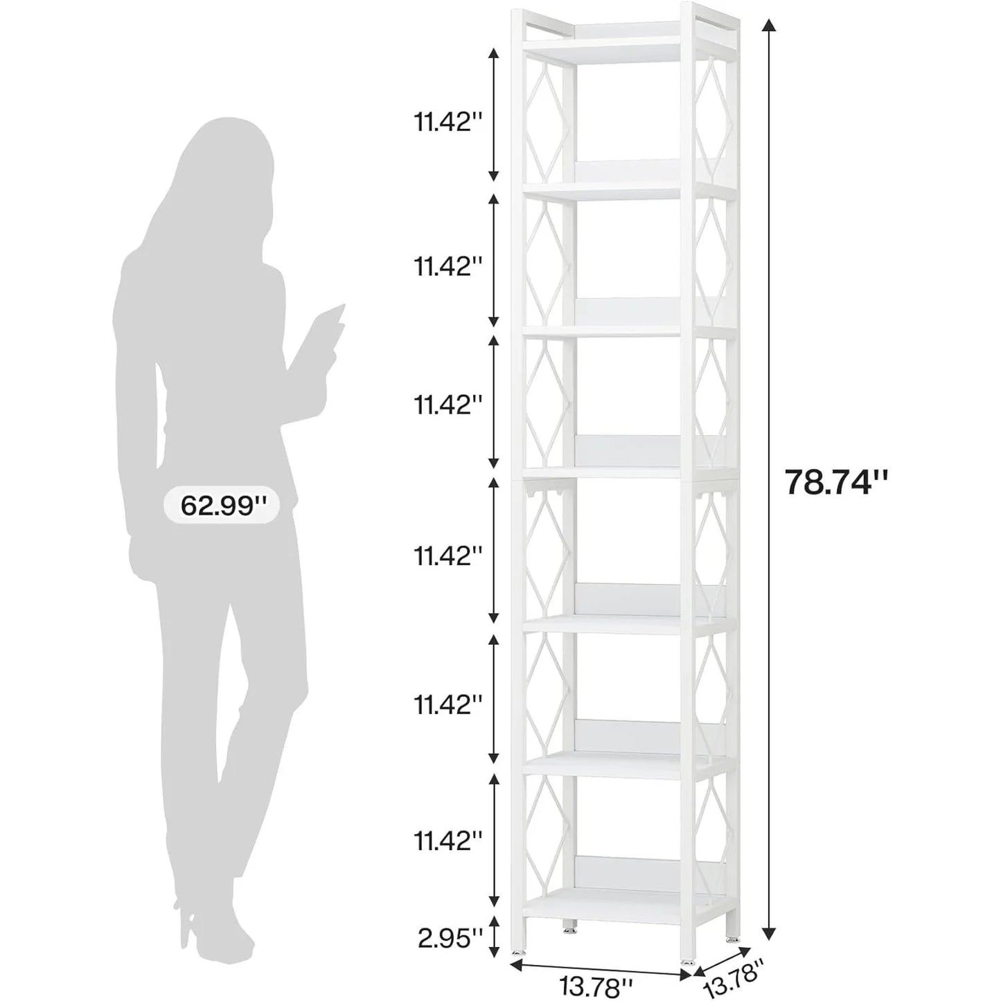 78.7 Inch Extra Tall Narrow 7 Tier Corner Bookshelf