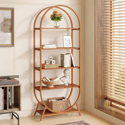 Five Tier Arched Bookcase 70.8 Inch Tall Modern Open Shelf
