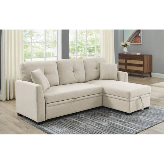 83 Inch Pull Out Sofa Bed With Two Pillows For Four