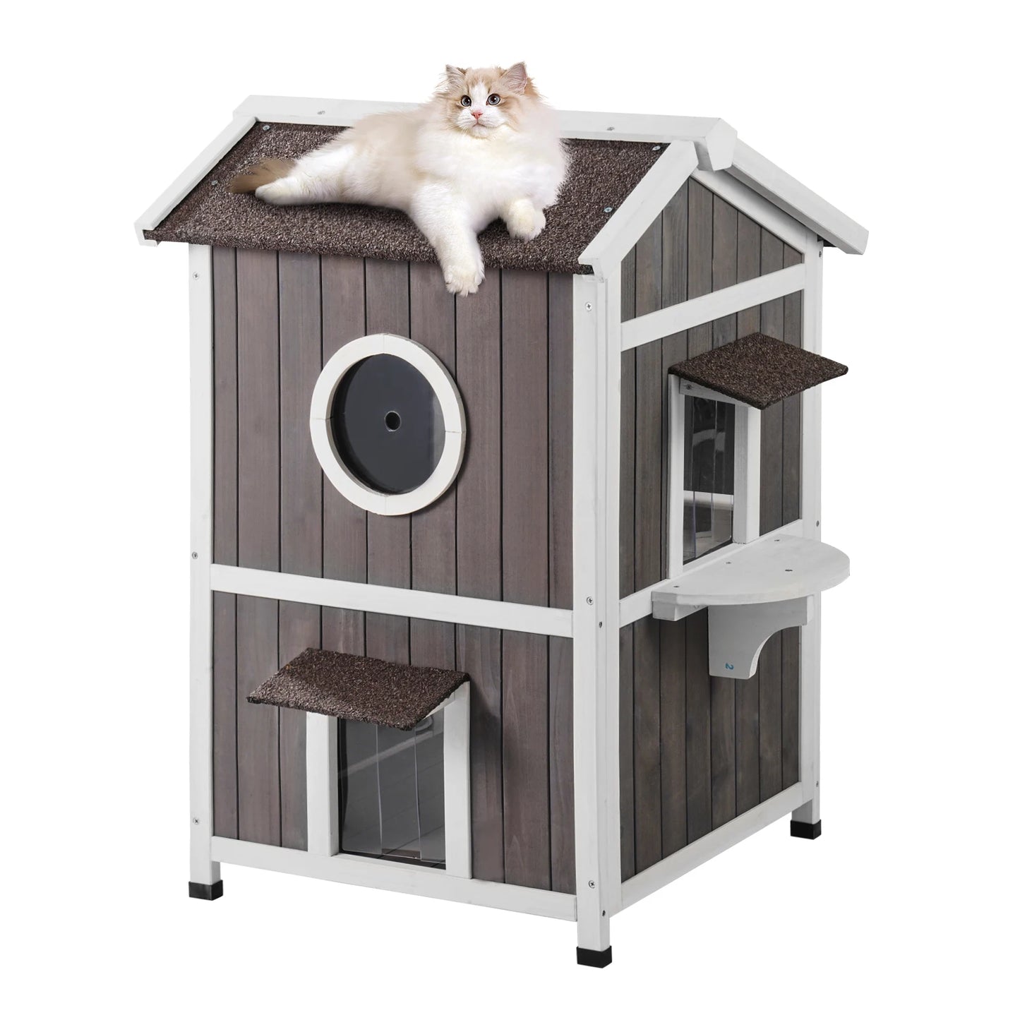 SucceBuy Weatherproof Outdoor Cat House For Feral Cats Wood