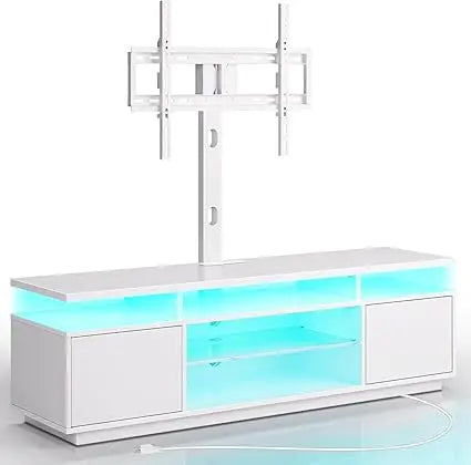 TV Stand with Mount and Power Outlet 51.2 Inch Swivel TV Stand Mount for 32 to 70 Inch TVs Height Adjustable Modern Entertainment Center