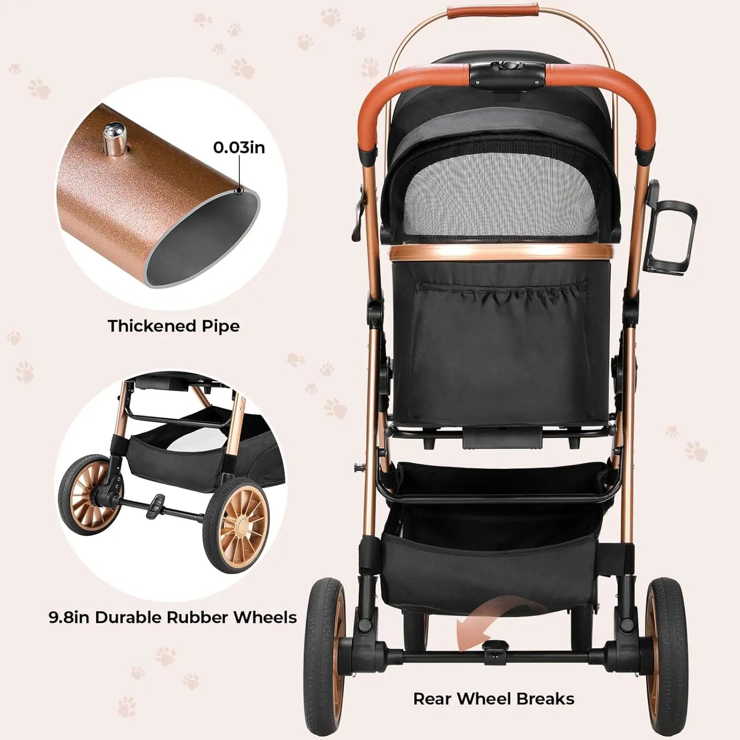 Foldable Pet Stroller 2in1 Dog Cat Buggy With Car Holder
