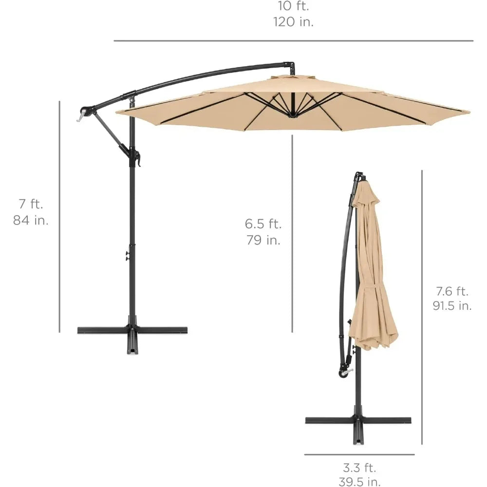10ft Offset Hanging Patio Umbrella With Tilt And 8 Ribs
