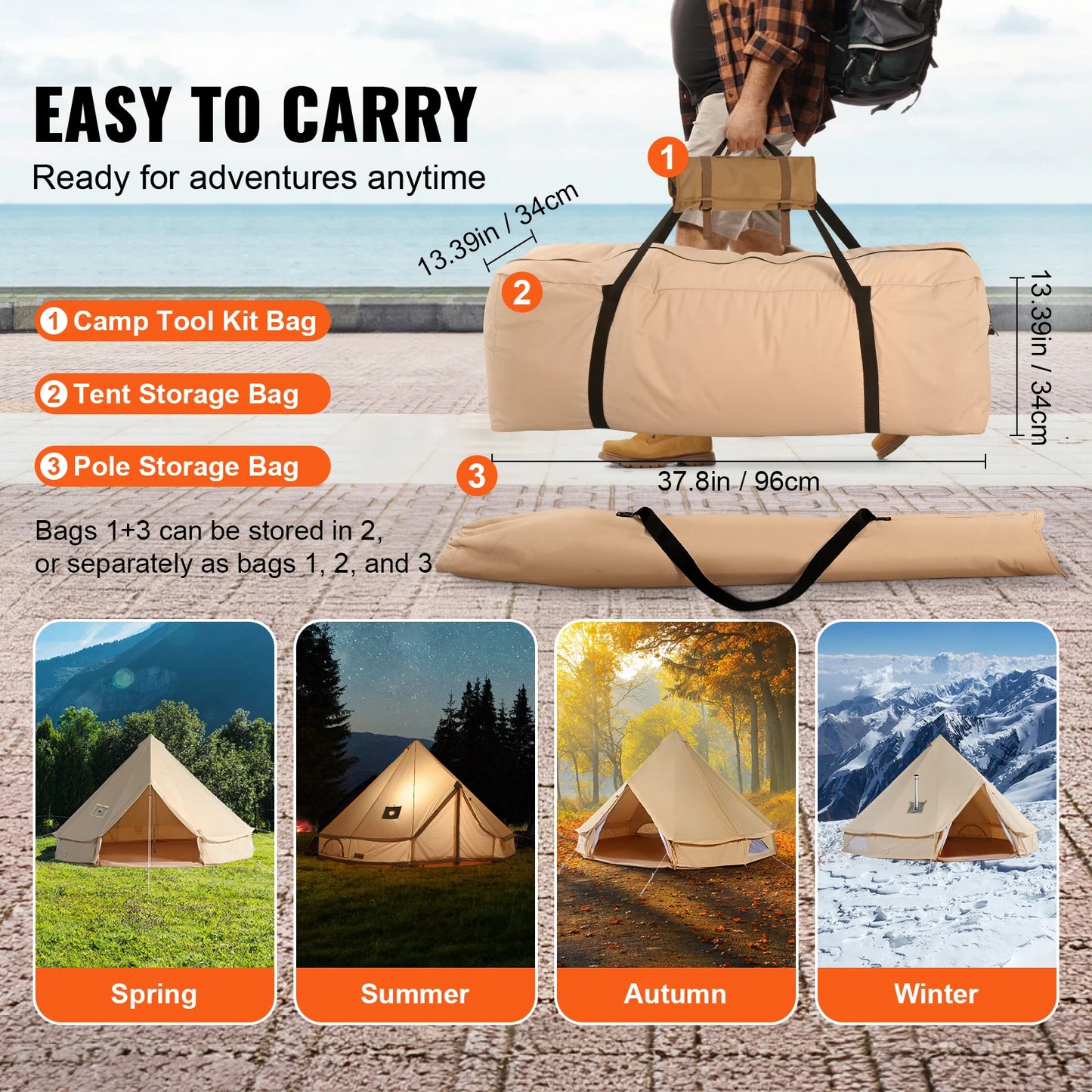 VEVOR Canvas Bell Tent Four Seasons For Outdoor Camping