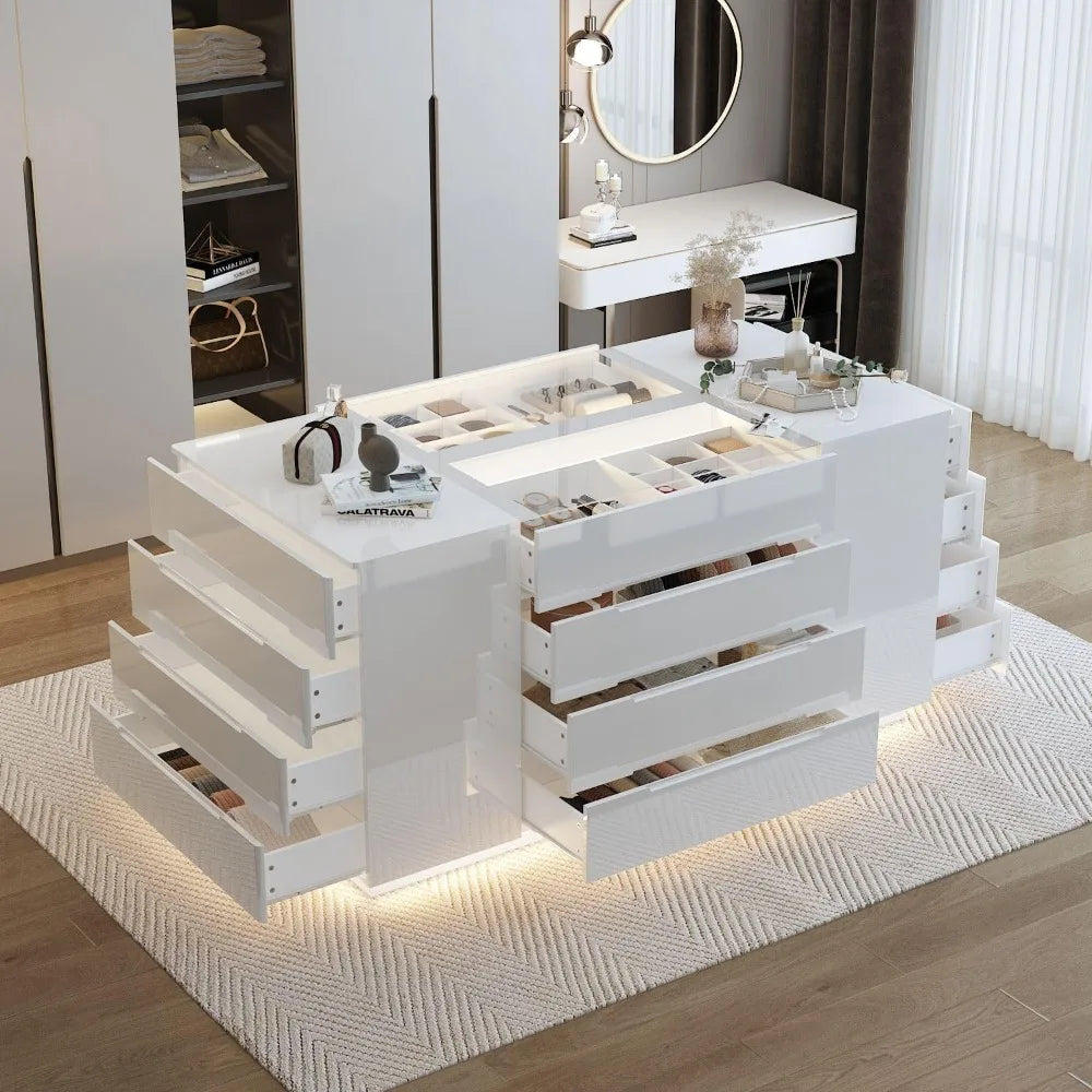 Modern White Dresser Island Wardrobe With 16 Drawers