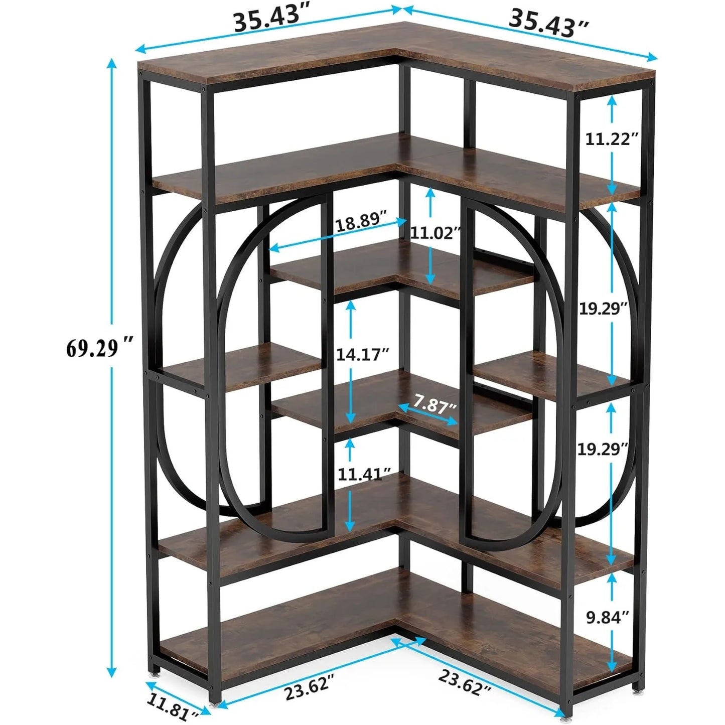 7 Shelf L Shaped Corner Bookshelf With Metal Frame Storage